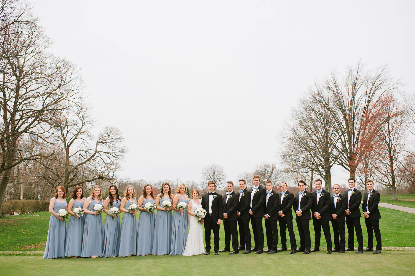 bridal party portraits on golf course